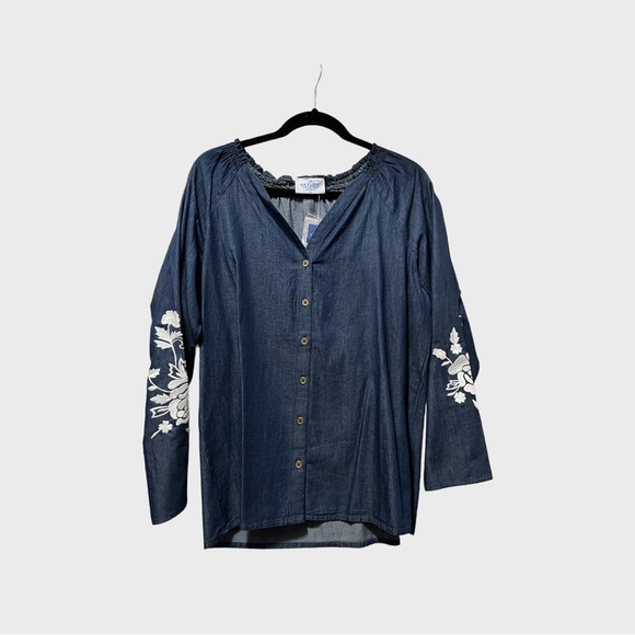 SKYLINE COLLECTION Blue Shirt White Embroidered - Picture 1 of 3